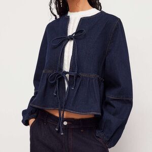 NEW WITHOUT TAGS Cider Dark Denim Blouse with Tie Details Size Small